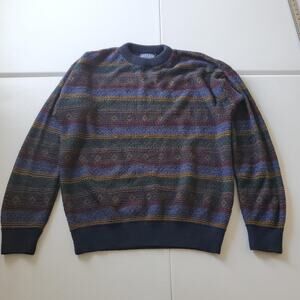 Jantzen Classics Sweater Mens Large Multi Color Stripe 3D Knit Acrylic Crewneck